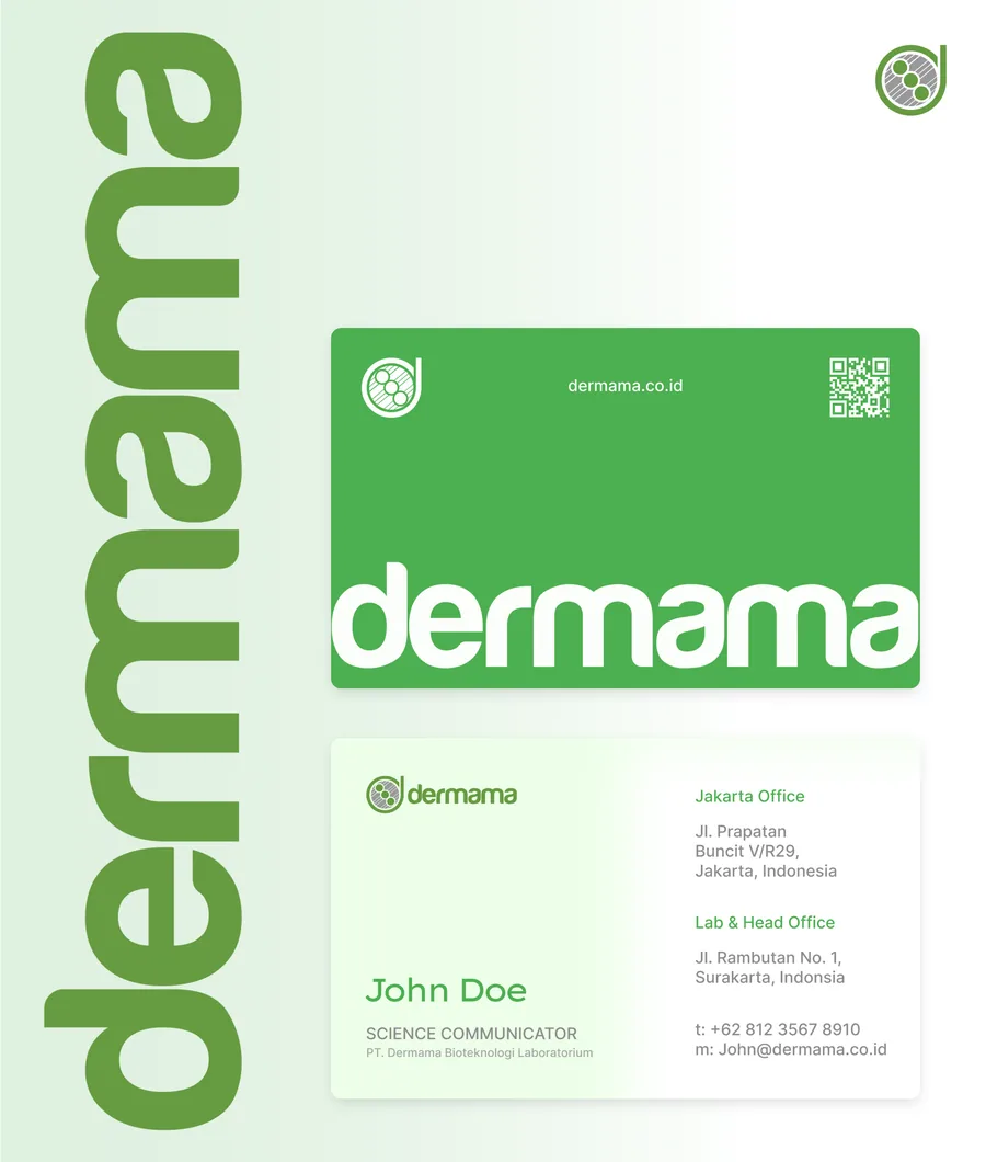 Dermama Laboratorium rebranding — logo and stationery in green